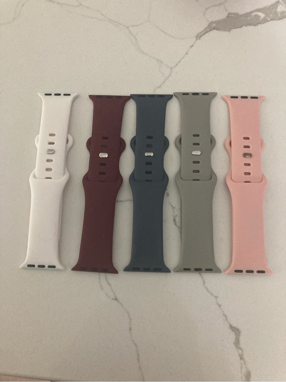 set of five silicone sport replacement bands 38mm Apple Watch white grey pink